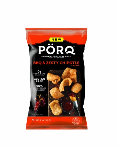 PORQ™ BBQ & Zesty Chipotle Pork Skins Perspective: front