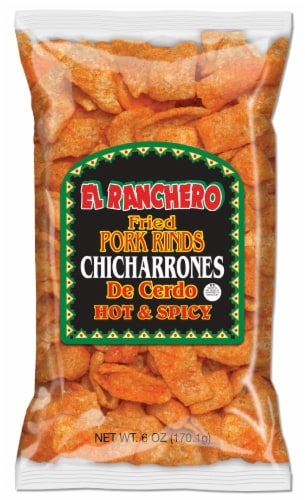 El Ranchero Hot & Spicy Pork Rinds Chicharrones Perspective: front
