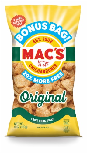 Mac's® Chicharrones Bonus Bag Original Fried Pork Skins Perspective: front