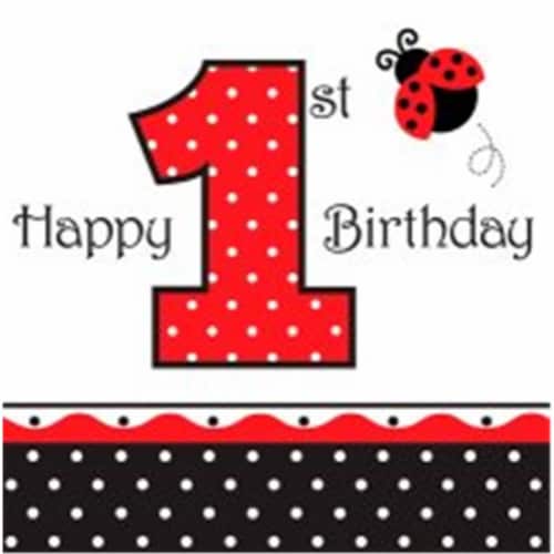 Creative Converting 660119 Ladybug Fancy - Lunch Napkins, 1st Birthday - Case of 192 Perspective: front