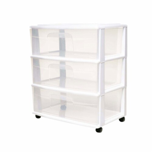 Homz Plastic 3 Clear Drawer Small Rolling Storage Container Tower, White  Frame, 1 Piece - Fry's Food Stores