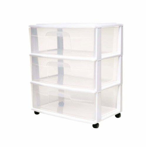 Homz Plastic 3 Clear Drawer Small Rolling Storage Container Tower White Frame 1 Piece Harris Teeter