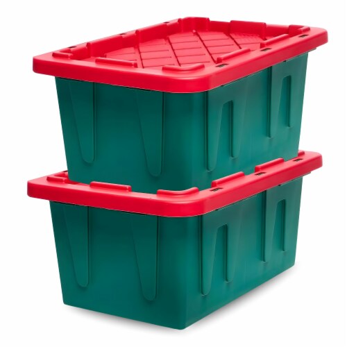 HOMZ 18 Gallon Heavy Duty Plastic Holiday Storage Totes, Green/Red