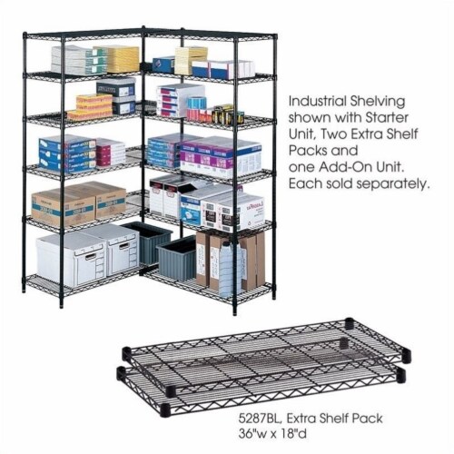 Safco Extra Shelves 36 x18  1250 lbs/Shelf 2/CT Black 5287BL Perspective: front
