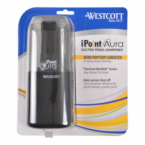 Westcott iPoint Aura Pencil Sharpener - Black and White Perspective: front