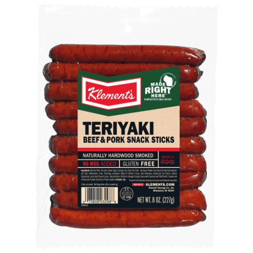 Klement's Teriyaki Beef & Pork Snack Sticks Perspective: front