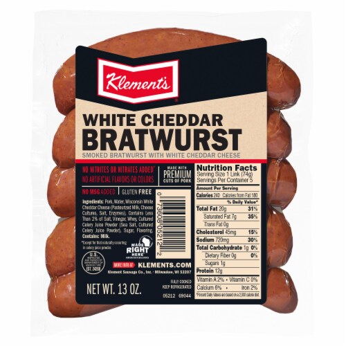 Klement's® White Cheddar Bratwurst Perspective: front