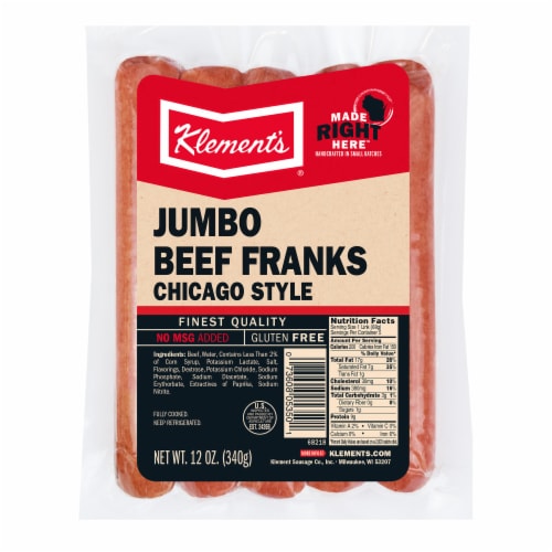 Klement's Chicago Style Jumbo Beef Franks Perspective: front