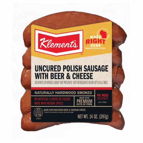 Klement's® Uncured Beer & Cheese Polish Sausage Perspective: front