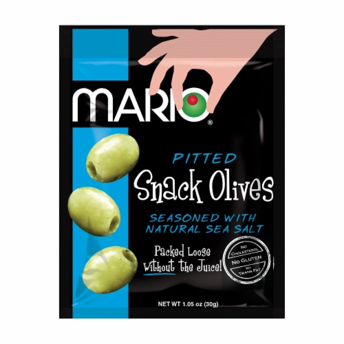 Mario® Natural Sea Salt Pitted Green Snack Olives Perspective: front