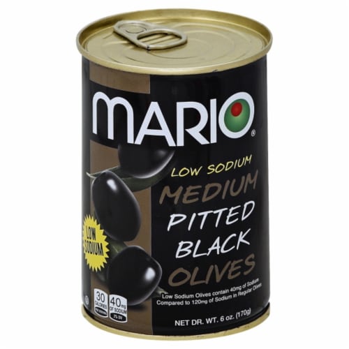 Mario® Low Sodium Medium Pitted Black Olives Perspective: front