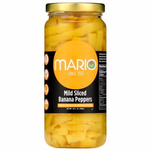 Mario 16oz Mild Sliced Yellow Banana Peppers 6-Pack Perspective: front