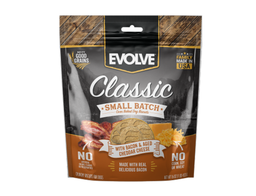 Evolve® Classic Bacon & Cheddar Cheese Oven Baked Dog Biscuits Perspective: front