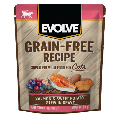 Evolve® Grain-Free Salmon & Sweet Potato Stew in Gravy Wet Cat Food Perspective: front