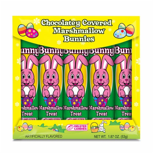 Melster Candies Chocolatey Covered Marshmallow Bunnies 5 Count Perspective: front