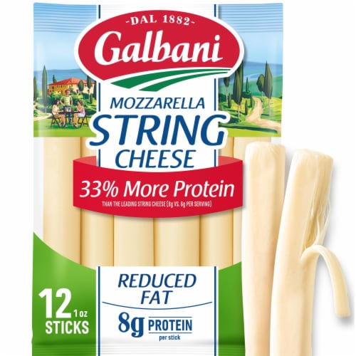 Galbani Mozzarella String Cheese Reduced Fat with Protein, 12 Oz Perspective: front