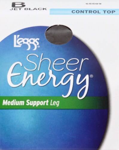 L'Eggs® Sheer Energy® Size B Medium Support Leg Control Top Pantyhose - Jet Black Perspective: front