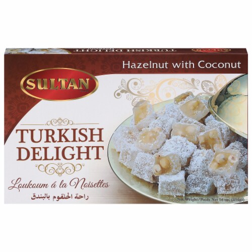 Sultan® Hazelnut With Coconut Turkish Delight Candy Perspective: front