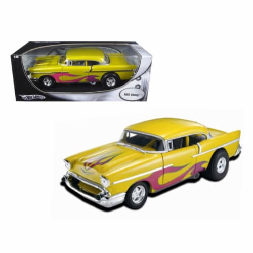 Chevrolet Drag Car Yellow With Flames  Diecast Car Model