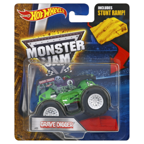 Mattel Hot Wheels Grave Digger Monster Jam Truck with Stunt Ramp Perspective: front