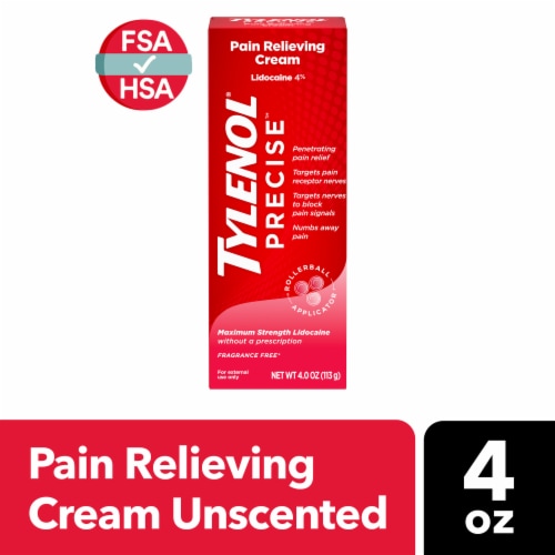 Tylenol Precise Maximum Strength 4% Lidocaine Pain Relieving Cream Perspective: front