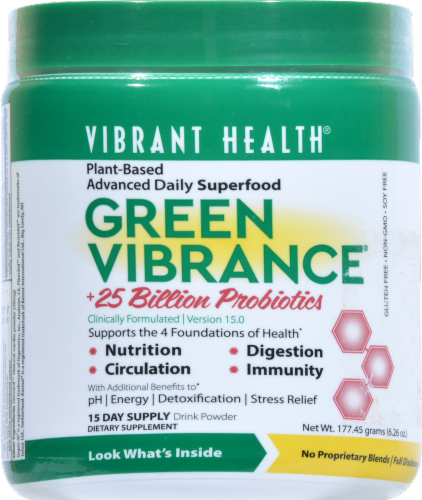 Vibrant Health Green Vibrance +25 Billion Probiotics Dietary Supplement Perspective: front