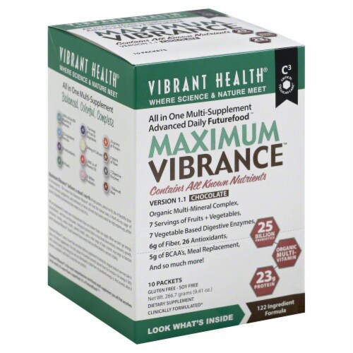 Vibrant Health Maximum Vibrance Dietary Supplement Chocolate Perspective: front