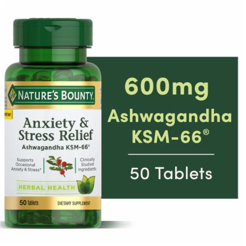 Nature’s Bounty Anxiety & Stress Relief Ashwagandha Tablets, KSM 66 Perspective: front