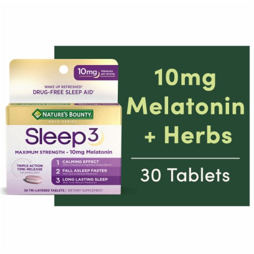 Nature's Bounty Sleep3 Melatonin Drug Free Sleep Aid Tri-Layered Tablets, 10 Mg Perspective: front