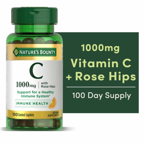 Nature's Bounty Vitamin C Caplets 1000mg Perspective: front