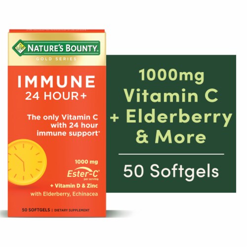 Nature's Bounty Immune 24 Vitamin C, D & Zinc for Immune Support, 1000 mg Softgels Perspective: front