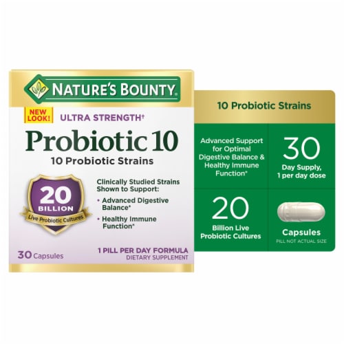 Nature's Bounty Ultra Strength Probiotic 10 Digestive Health and Immune Support Capsules Perspective: front