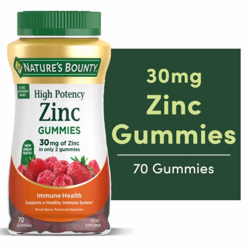 Nature's Bounty Zinc Immune Support Gummies, 30 Mg, Mixed Berry Flavor Perspective: front