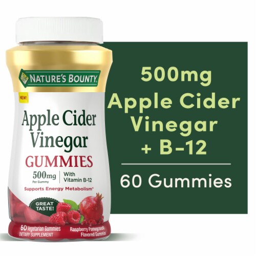 Nature's Bounty Apple Cider Vinegar 500mg Raspberry Promegranate Gummies Perspective: front