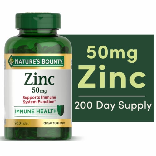 Nature's Bounty Zinc, Immune and Antioxidant Support, 50mg Caplets Perspective: front
