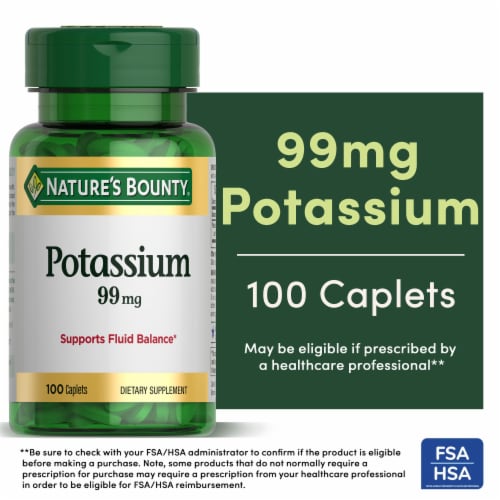 Nature's Bounty Dietary Potassium Capletss, 99 mg, 100 Ct Perspective: front