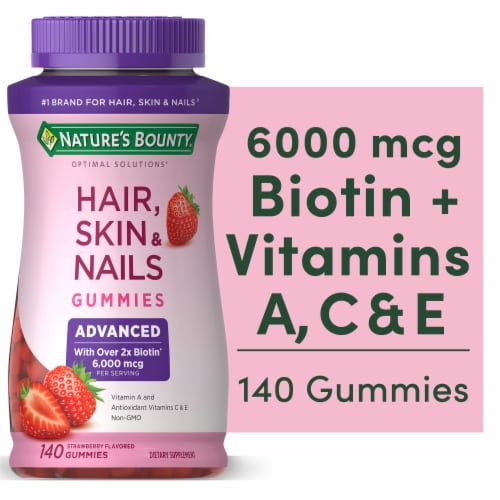 Nature's Bounty® Strawberry Optimal Solutions® Hair Skin & Nails Supplement Gummies Perspective: front
