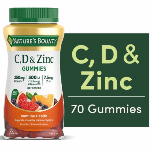 Nature’s Bounty Vitamins C, D3, & Zinc, Immune Support Gummies, Citrus Berry Perspective: front