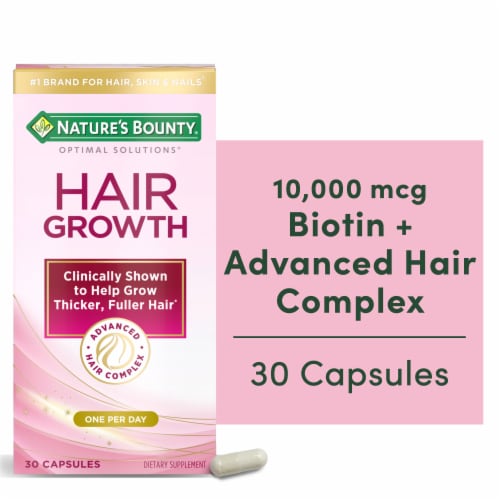 Nature’s Bounty Optimal Solutions Hair Growth Supplement Capsules, Biotin 10,000 mcg Perspective: front