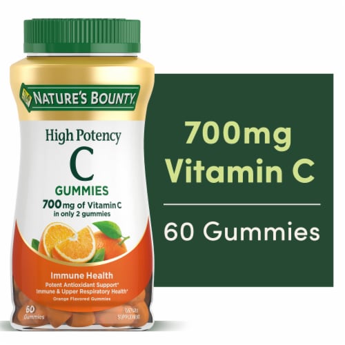 Nature's Bounty High Potency Vitamin C Gummies for Immune Support, 700 Mg, Orange Flavored Gummies Perspective: front