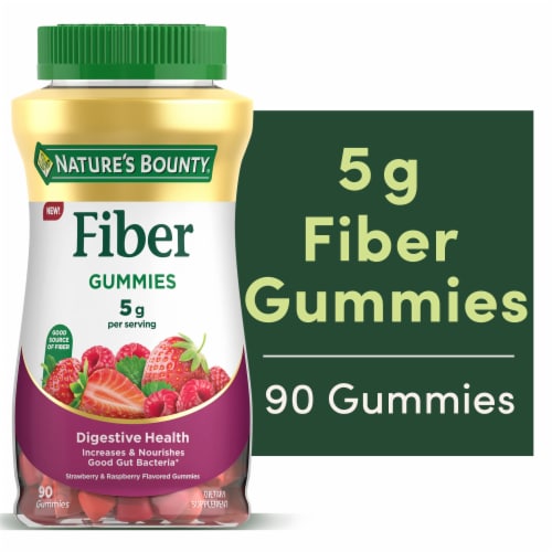 Nature's Bounty Fiber Gummies, 5g Prebiotic Fiber, Strawberry & Raspberry Flavor Perspective: front