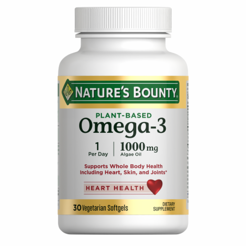Nature's Bounty Plant-Based Omega-3 Softgel Supplements, Whole Body Health, Heart, Skin, & Joints Perspective: front