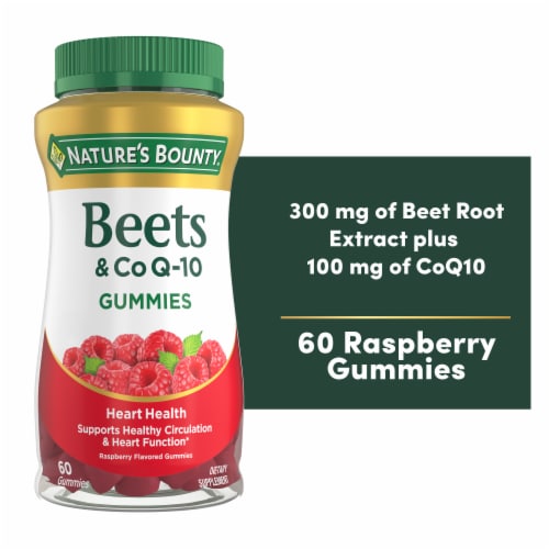 Nature’s Bounty Beets & Co Q-10 Gummies, Heart Health, Coenzyme Q10, Beet Root, Raspberry Flavor Perspective: front