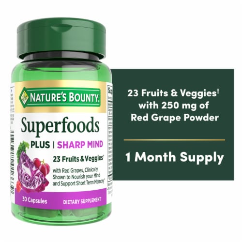 Nature’s Bounty Superfoods Plus Sharp Mind for Brain Health, Red Grapes, Cognitive Supplement Perspective: front