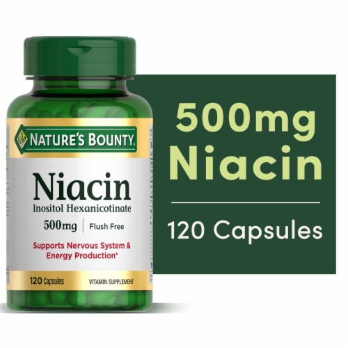 Nature’s Bounty Niacin 500mg Flush Free Vitamin Supplement Perspective: front