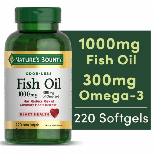 Nature’s Bounty Omega-3 Fish Oil 1,000 mg Heart Health Support Odorless Softgels Perspective: front