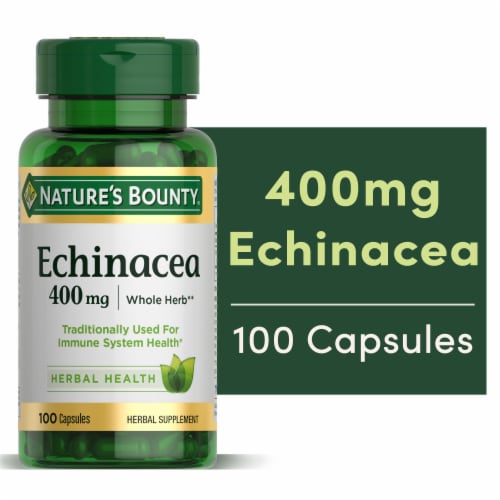 Nature's Bounty Echinacea Whole Herb 400mg Immune Support Capsules Perspective: front