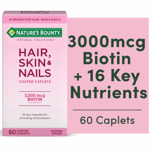 Nature's Bounty Optimal Solutions Hair, Skin & Nail Caplet Vitamins Biotin 3000 mcg Perspective: front