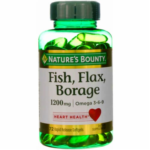 Nature's Bounty Fish Flax Borage 1200mg Omega 3-6-9 Softgels Perspective: front
