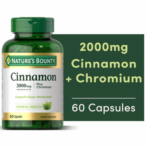 Nature’s Bounty Cinnamon 2000mg + Chromium Capsules 60 Count Perspective: front